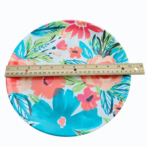 Nicole Miller Floral Melamine 11" Dinner Plate Pair Turquoise, Orange EUC - Picture 10 of 11